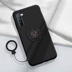 Silikon Hülle Handyhülle Ultra Dünn Schutzhülle Flexible Tasche Silikon mit Magnetisch Fingerring Ständer T01 für Oppo A91 Schwarz