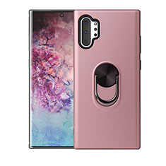 Silikon Hülle Handyhülle Ultra Dünn Schutzhülle Flexible Tasche Silikon mit Magnetisch Fingerring Ständer T01 für Samsung Galaxy Note 10 Plus 5G Rosegold