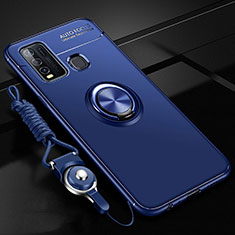 Silikon Hülle Handyhülle Ultra Dünn Schutzhülle Flexible Tasche Silikon mit Magnetisch Fingerring Ständer T01 für Vivo Y50 Blau
