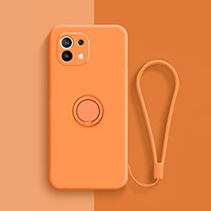 Silikon Hülle Handyhülle Ultra Dünn Schutzhülle Flexible Tasche Silikon mit Magnetisch Fingerring Ständer T01 für Xiaomi Mi 11 Lite 5G NE Orange
