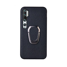 Silikon Hülle Handyhülle Ultra Dünn Schutzhülle Flexible Tasche Silikon mit Magnetisch Fingerring Ständer T01 für Xiaomi Mi Note 10 Pro Schwarz