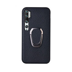 Silikon Hülle Handyhülle Ultra Dünn Schutzhülle Flexible Tasche Silikon mit Magnetisch Fingerring Ständer T01 für Xiaomi Mi Note 10 Schwarz