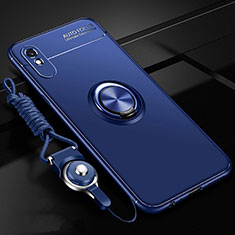 Silikon Hülle Handyhülle Ultra Dünn Schutzhülle Flexible Tasche Silikon mit Magnetisch Fingerring Ständer T01 für Xiaomi Redmi 9A Blau