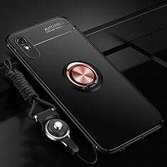 Silikon Hülle Handyhülle Ultra Dünn Schutzhülle Flexible Tasche Silikon mit Magnetisch Fingerring Ständer T01 für Xiaomi Redmi 9A Gold und Schwarz