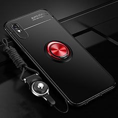 Silikon Hülle Handyhülle Ultra Dünn Schutzhülle Flexible Tasche Silikon mit Magnetisch Fingerring Ständer T01 für Xiaomi Redmi 9i Rot und Schwarz