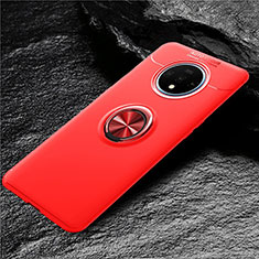 Silikon Hülle Handyhülle Ultra Dünn Schutzhülle Flexible Tasche Silikon mit Magnetisch Fingerring Ständer T02 für OnePlus 7T Rot