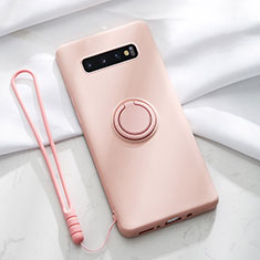 Silikon Hülle Handyhülle Ultra Dünn Schutzhülle Flexible Tasche Silikon mit Magnetisch Fingerring Ständer T02 für Samsung Galaxy S10 Rosa