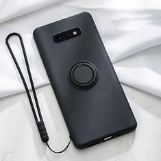 Silikon Hülle Handyhülle Ultra Dünn Schutzhülle Flexible Tasche Silikon mit Magnetisch Fingerring Ständer T02 für Samsung Galaxy S10e Schwarz