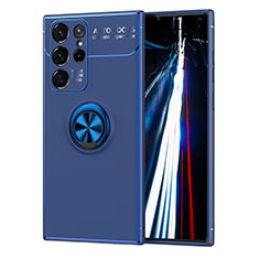 Silikon Hülle Handyhülle Ultra Dünn Schutzhülle Flexible Tasche Silikon mit Magnetisch Fingerring Ständer T02 für Samsung Galaxy S23 Ultra 5G Blau
