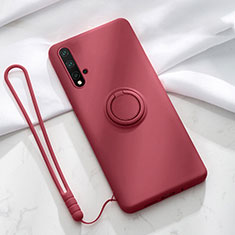 Silikon Hülle Handyhülle Ultra Dünn Schutzhülle Flexible Tasche Silikon mit Magnetisch Fingerring Ständer T03 für Huawei Nova 5 Fuchsie