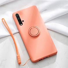 Silikon Hülle Handyhülle Ultra Dünn Schutzhülle Flexible Tasche Silikon mit Magnetisch Fingerring Ständer T03 für Huawei Nova 5 Pro Orange