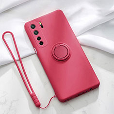 Silikon Hülle Handyhülle Ultra Dünn Schutzhülle Flexible Tasche Silikon mit Magnetisch Fingerring Ständer T03 für Huawei P40 Lite 5G Fuchsie