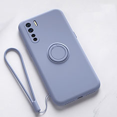 Silikon Hülle Handyhülle Ultra Dünn Schutzhülle Flexible Tasche Silikon mit Magnetisch Fingerring Ständer T03 für Oppo A91 Grau