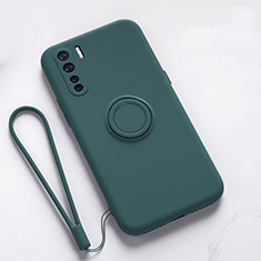 Silikon Hülle Handyhülle Ultra Dünn Schutzhülle Flexible Tasche Silikon mit Magnetisch Fingerring Ständer T03 für Oppo F15 Grün