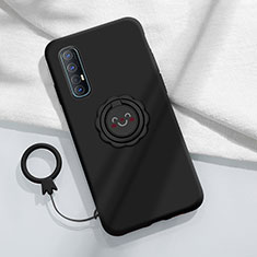 Silikon Hülle Handyhülle Ultra Dünn Schutzhülle Flexible Tasche Silikon mit Magnetisch Fingerring Ständer T03 für Oppo Find X2 Neo Schwarz