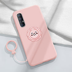 Silikon Hülle Handyhülle Ultra Dünn Schutzhülle Flexible Tasche Silikon mit Magnetisch Fingerring Ständer T03 für Oppo Reno3 Pro Rosa