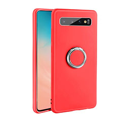 Silikon Hülle Handyhülle Ultra Dünn Schutzhülle Flexible Tasche Silikon mit Magnetisch Fingerring Ständer T03 für Samsung Galaxy S10 5G Rot