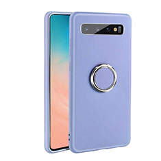 Silikon Hülle Handyhülle Ultra Dünn Schutzhülle Flexible Tasche Silikon mit Magnetisch Fingerring Ständer T03 für Samsung Galaxy S10 Violett