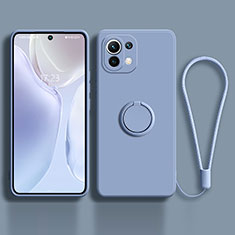 Silikon Hülle Handyhülle Ultra Dünn Schutzhülle Flexible Tasche Silikon mit Magnetisch Fingerring Ständer T03 für Xiaomi Mi 11 Lite 5G Lavendel Grau