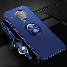 Silikon Hülle Handyhülle Ultra Dünn Schutzhülle Flexible Tasche Silikon mit Magnetisch Fingerring Ständer T03 für Xiaomi Poco F2 Pro Blau