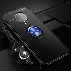 Silikon Hülle Handyhülle Ultra Dünn Schutzhülle Flexible Tasche Silikon mit Magnetisch Fingerring Ständer T03 für Xiaomi Poco F2 Pro Blau und Schwarz