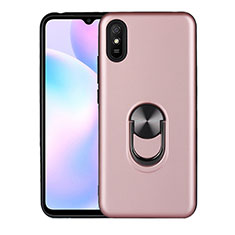 Silikon Hülle Handyhülle Ultra Dünn Schutzhülle Flexible Tasche Silikon mit Magnetisch Fingerring Ständer T03 für Xiaomi Redmi 9A Rosegold