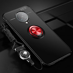 Silikon Hülle Handyhülle Ultra Dünn Schutzhülle Flexible Tasche Silikon mit Magnetisch Fingerring Ständer T03 für Xiaomi Redmi K30 Pro 5G Rot und Schwarz