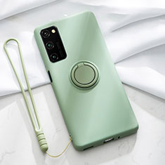 Silikon Hülle Handyhülle Ultra Dünn Schutzhülle Flexible Tasche Silikon mit Magnetisch Fingerring Ständer T04 für Huawei Honor V30 5G Cyan