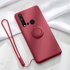 Silikon Hülle Handyhülle Ultra Dünn Schutzhülle Flexible Tasche Silikon mit Magnetisch Fingerring Ständer T04 für Huawei Nova 5i Fuchsie