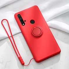 Silikon Hülle Handyhülle Ultra Dünn Schutzhülle Flexible Tasche Silikon mit Magnetisch Fingerring Ständer T04 für Huawei Nova 5i Rot