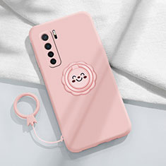 Silikon Hülle Handyhülle Ultra Dünn Schutzhülle Flexible Tasche Silikon mit Magnetisch Fingerring Ständer T04 für Huawei Nova 7 SE 5G Rosa