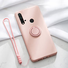 Silikon Hülle Handyhülle Ultra Dünn Schutzhülle Flexible Tasche Silikon mit Magnetisch Fingerring Ständer T04 für Huawei P20 Lite (2019) Rosa