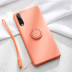 Silikon Hülle Handyhülle Ultra Dünn Schutzhülle Flexible Tasche Silikon mit Magnetisch Fingerring Ständer T04 für Huawei P20 Orange