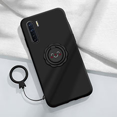 Silikon Hülle Handyhülle Ultra Dünn Schutzhülle Flexible Tasche Silikon mit Magnetisch Fingerring Ständer T04 für Oppo A91 Schwarz