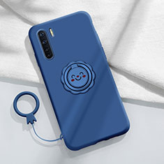 Silikon Hülle Handyhülle Ultra Dünn Schutzhülle Flexible Tasche Silikon mit Magnetisch Fingerring Ständer T04 für Oppo Reno3 Blau