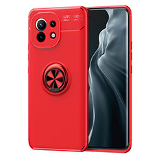 Silikon Hülle Handyhülle Ultra Dünn Schutzhülle Flexible Tasche Silikon mit Magnetisch Fingerring Ständer T04 für Xiaomi Mi 11 Lite 5G Rot