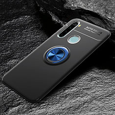 Silikon Hülle Handyhülle Ultra Dünn Schutzhülle Flexible Tasche Silikon mit Magnetisch Fingerring Ständer T04 für Xiaomi Redmi Note 8 (2021) Blau und Schwarz