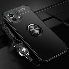 Silikon Hülle Handyhülle Ultra Dünn Schutzhülle Flexible Tasche Silikon mit Magnetisch Fingerring Ständer T05 für Xiaomi Mi 11 Lite 5G Schwarz