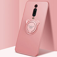Silikon Hülle Handyhülle Ultra Dünn Schutzhülle Flexible Tasche Silikon mit Magnetisch Fingerring Ständer T05 für Xiaomi Redmi K20 Rosa