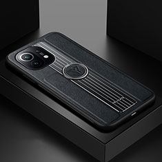 Silikon Hülle Handyhülle Ultra Dünn Schutzhülle Flexible Tasche Silikon mit Magnetisch Fingerring Ständer T06 für Xiaomi Mi 11 Lite 5G NE Schwarz