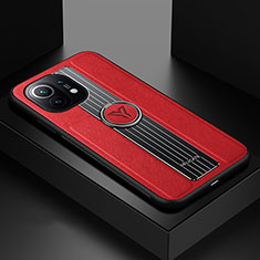 Silikon Hülle Handyhülle Ultra Dünn Schutzhülle Flexible Tasche Silikon mit Magnetisch Fingerring Ständer T06 für Xiaomi Mi 11 Lite 5G Rot