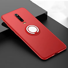 Silikon Hülle Handyhülle Ultra Dünn Schutzhülle Flexible Tasche Silikon mit Magnetisch Fingerring Ständer T06 für Xiaomi Redmi K20 Rot