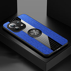 Silikon Hülle Handyhülle Ultra Dünn Schutzhülle Flexible Tasche Silikon mit Magnetisch Fingerring Ständer T08 für Xiaomi Mi 11 5G Blau