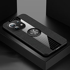 Silikon Hülle Handyhülle Ultra Dünn Schutzhülle Flexible Tasche Silikon mit Magnetisch Fingerring Ständer T08 für Xiaomi Mi 11 5G Schwarz