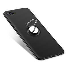 Silikon Hülle Handyhülle Ultra Dünn Schutzhülle Silikon mit Fingerring Ständer A01 für Huawei Honor V10 Schwarz