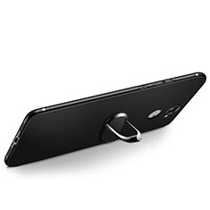 Silikon Hülle Handyhülle Ultra Dünn Schutzhülle Silikon mit Fingerring Ständer A02 für Huawei Y7 Prime Schwarz