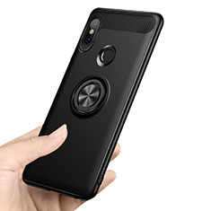 Silikon Hülle Handyhülle Ultra Dünn Schutzhülle Silikon mit Fingerring Ständer A02 für Xiaomi Redmi Note 5 Pro Schwarz