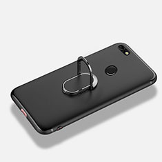 Silikon Hülle Handyhülle Ultra Dünn Schutzhülle Silikon mit Fingerring Ständer für Huawei Enjoy 7 Schwarz