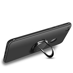 Silikon Hülle Handyhülle Ultra Dünn Schutzhülle Silikon mit Fingerring Ständer für Huawei Honor 8 Lite Schwarz
