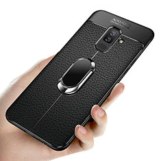 Silikon Hülle Handyhülle Ultra Dünn Schutzhülle Silikon mit Magnetisch Fingerring Ständer A02 für Samsung Galaxy A6 Plus (2018) Schwarz